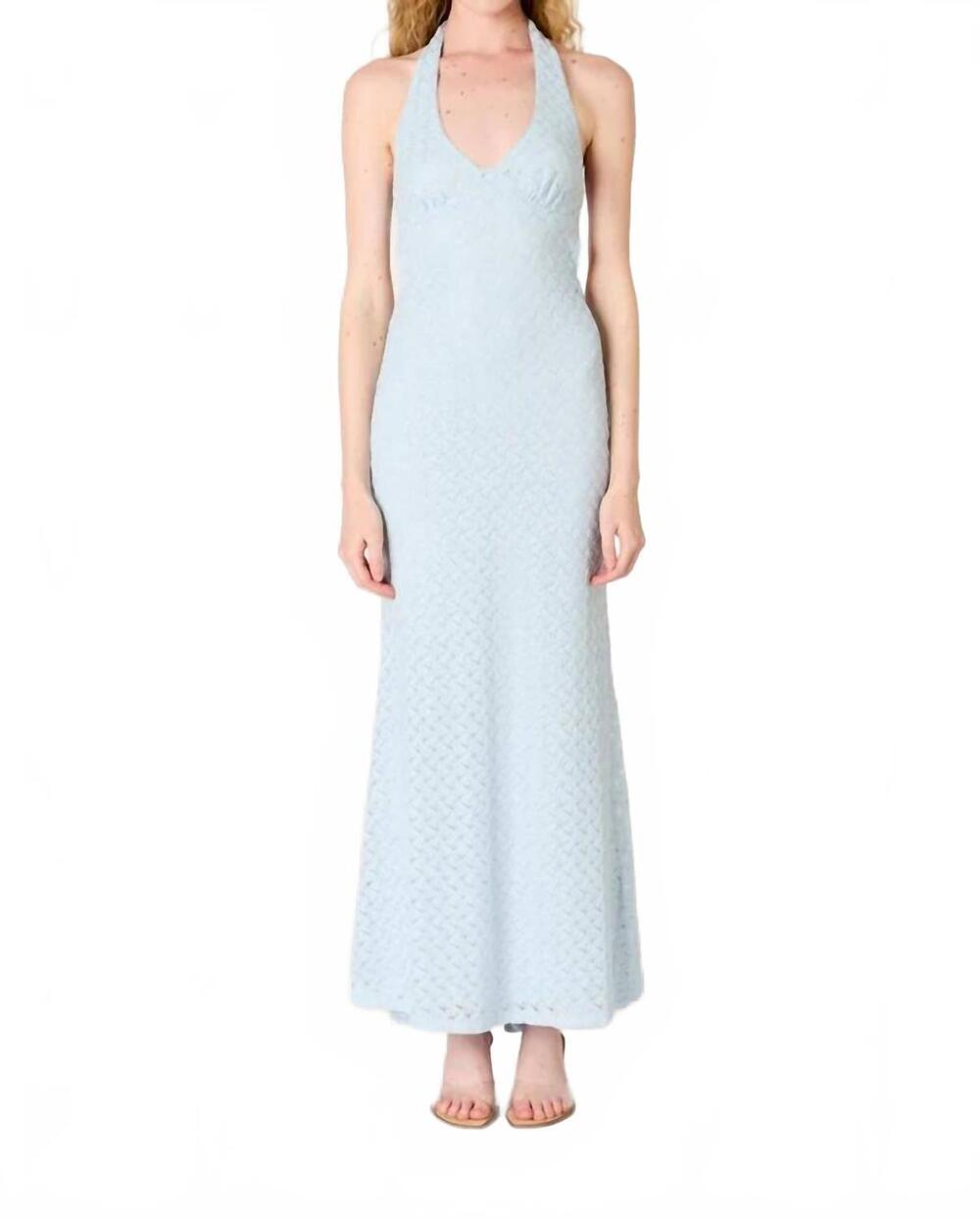 NEW NIA pluma halter crochet maxi dress in sky blue